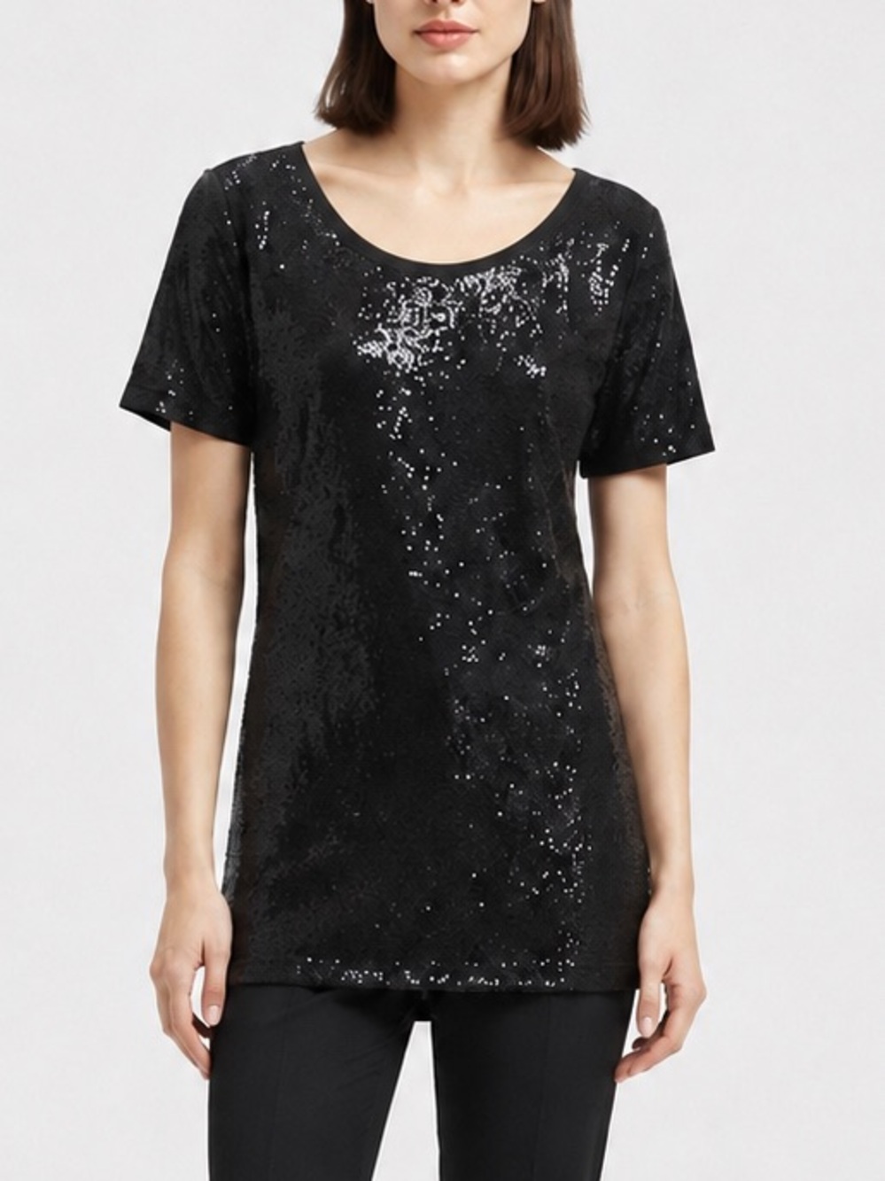 DKNY Black Sequin Short Sleeve Top T-shirt Womens Size Small